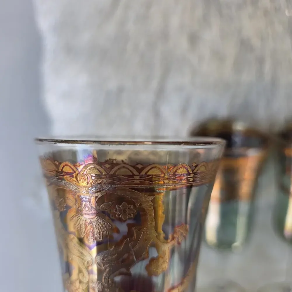 J Preziosi Lavorato A Mano Italy Wine/Water Glass Gold Trim 8.5